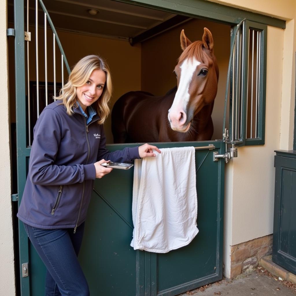 Horse Owner Using Blanket Bar