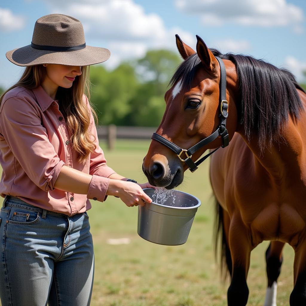 Horse Owner Offering Horse Water