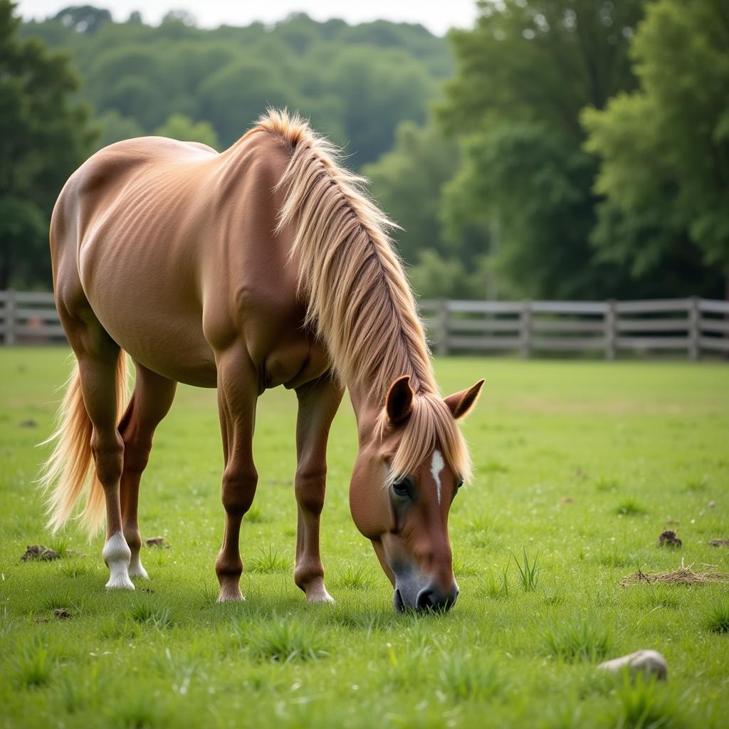 Peaceful Passing: A horse grazing in a serene pasture