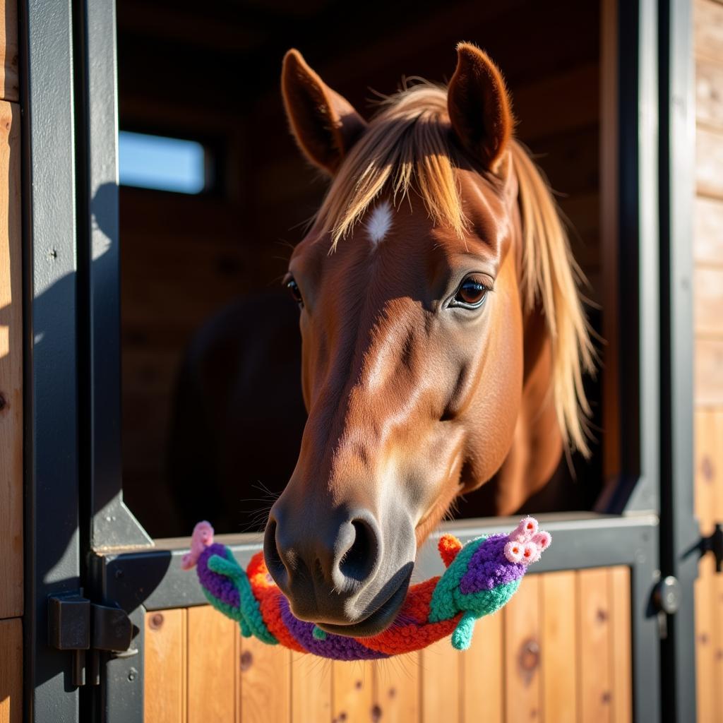 Horse Interacting with a Stall Toy