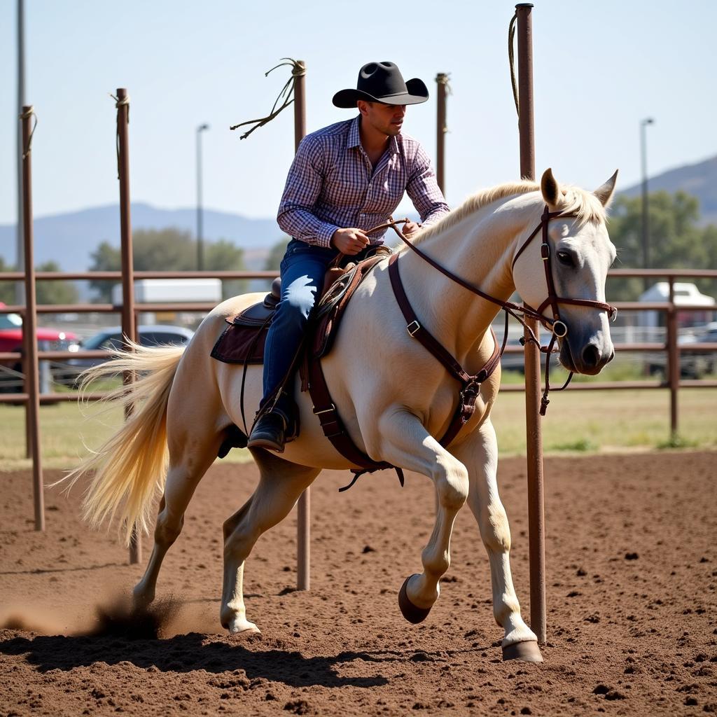 Horse pole bending set in action