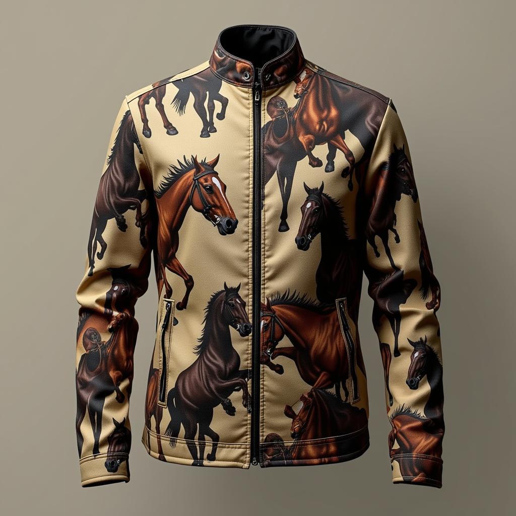 Horse Racing Jacket Fabric with Horses Print