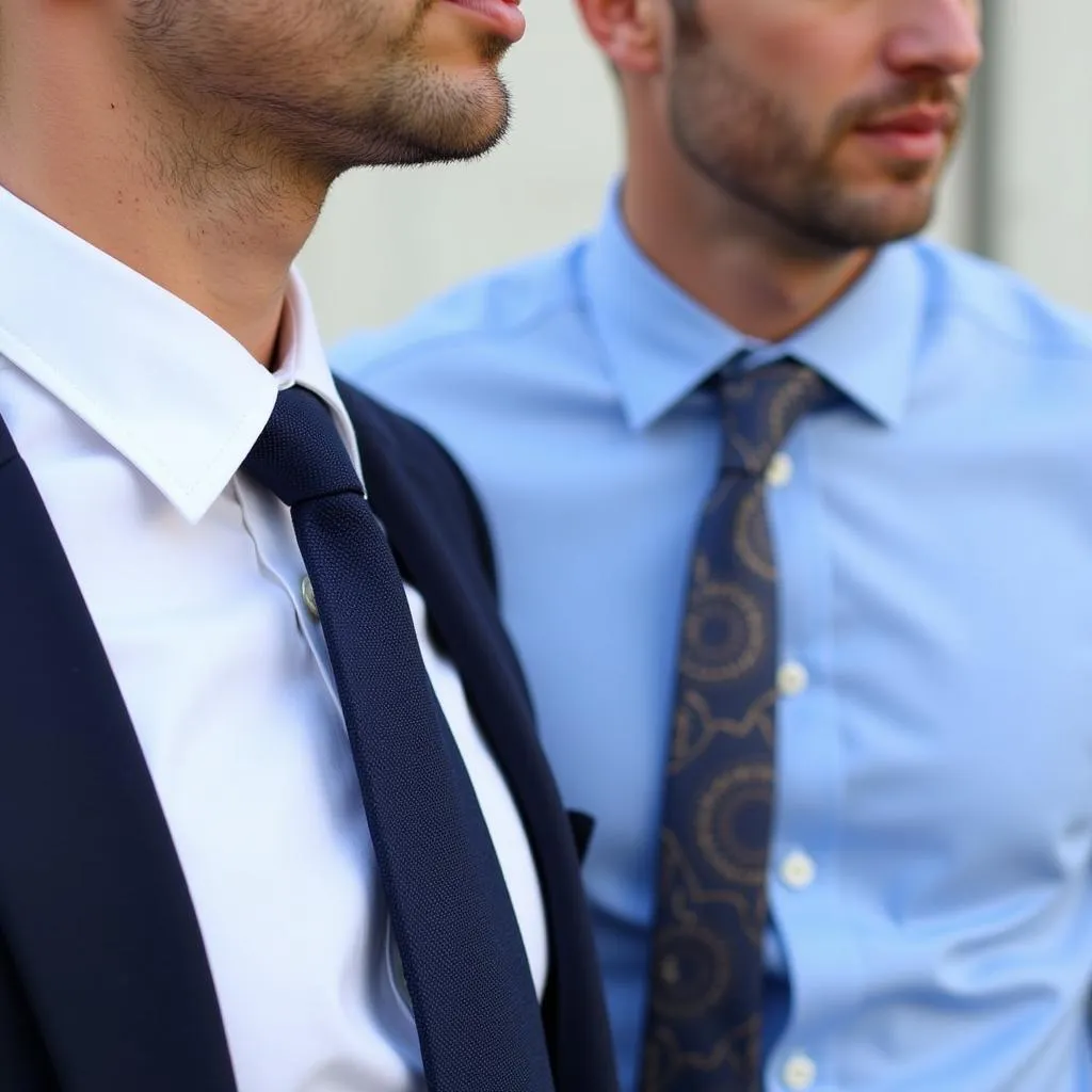 Men in stylish shirts and ties at a horse racing event