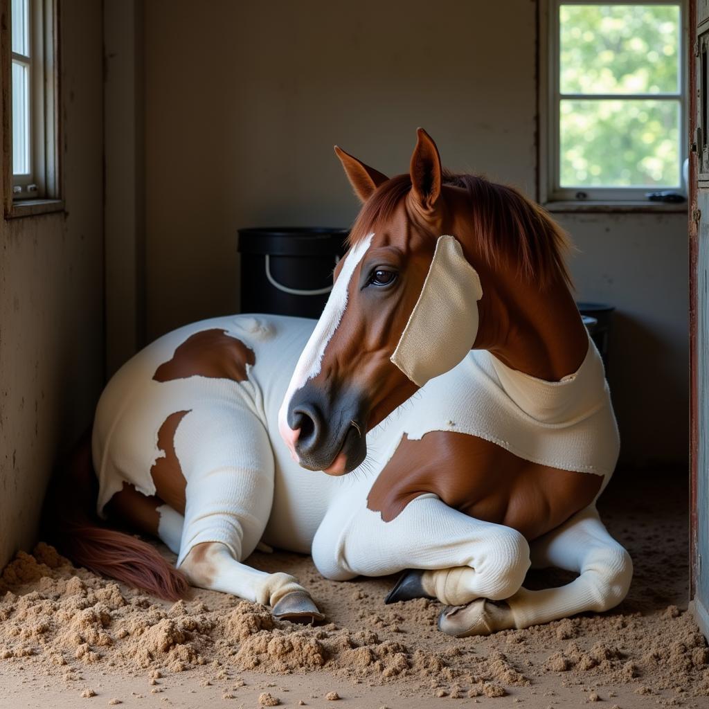 Horse Recovering from Tetanus in Stable