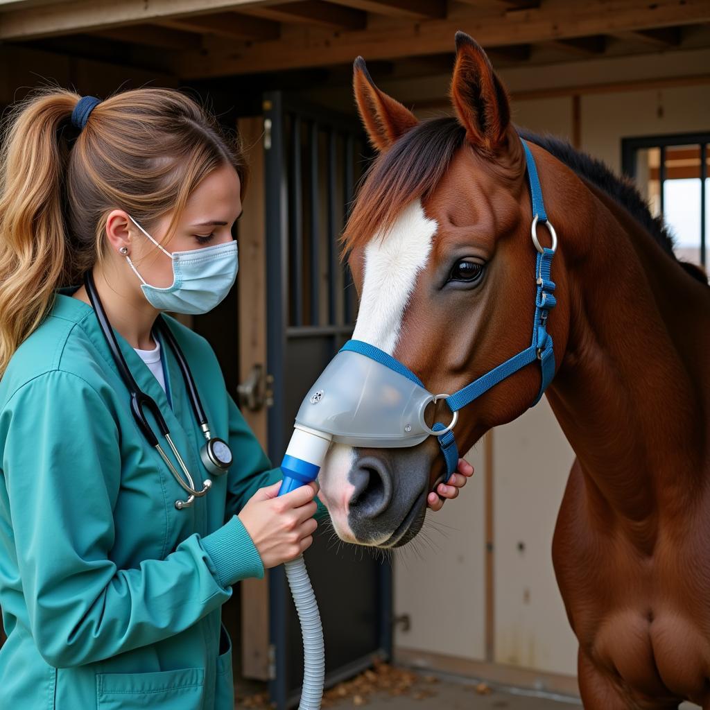 Horse receiving respiratory therapy