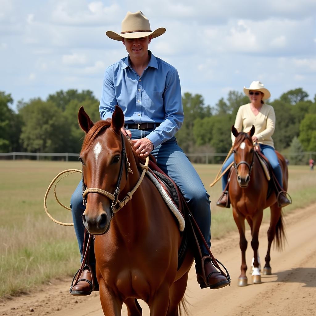 Horse and rider using rope reins effectively