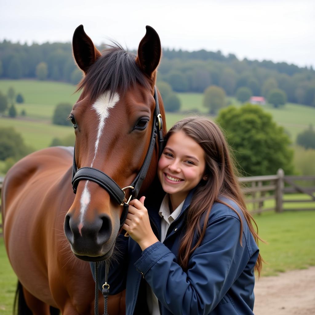 Student and horse bonding at a horse riding boarding school