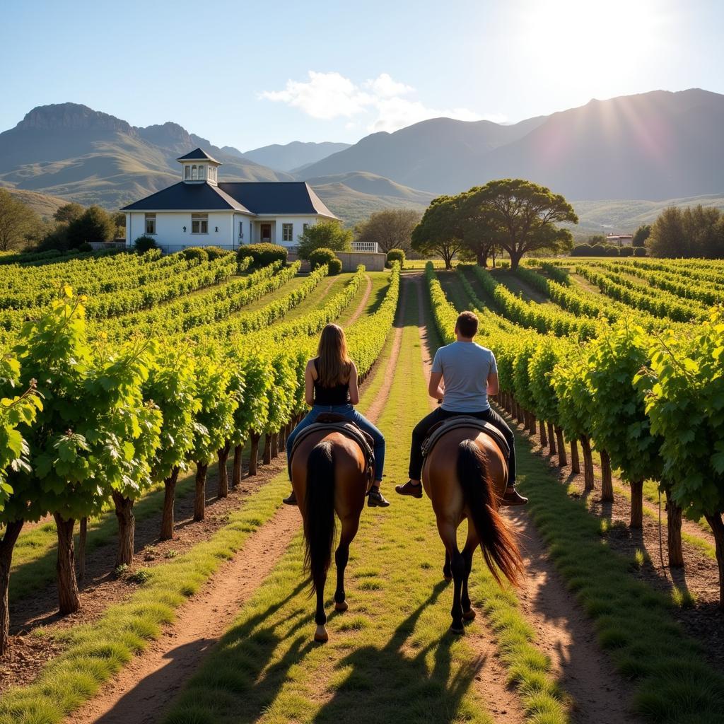 Horseback riding through a vineyard in Cape Town