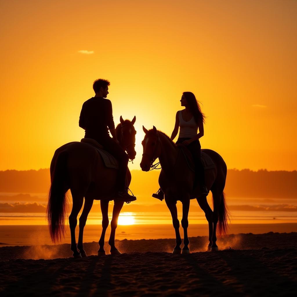 Couple on a Sunset Horse Ride in Newport Beach