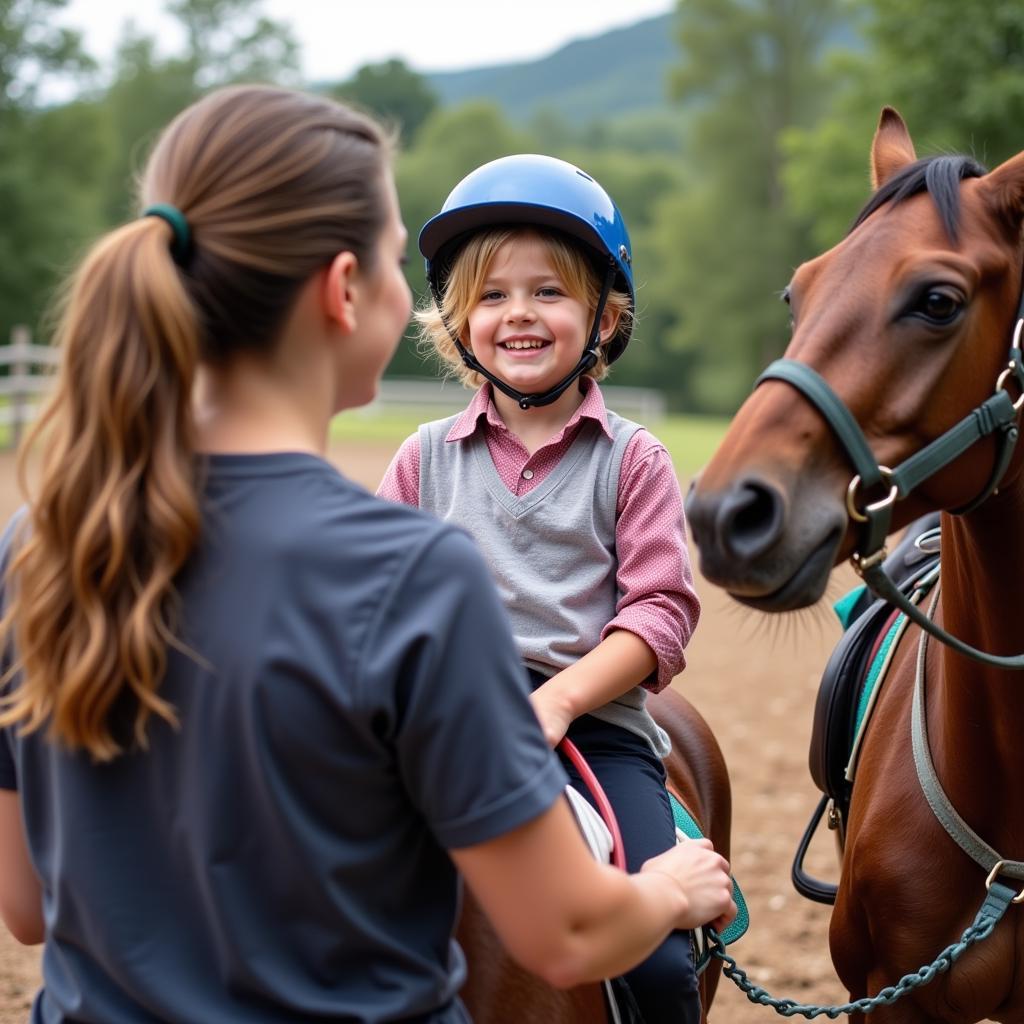 Child with Autism Smiles During Horse Riding Therapy Session