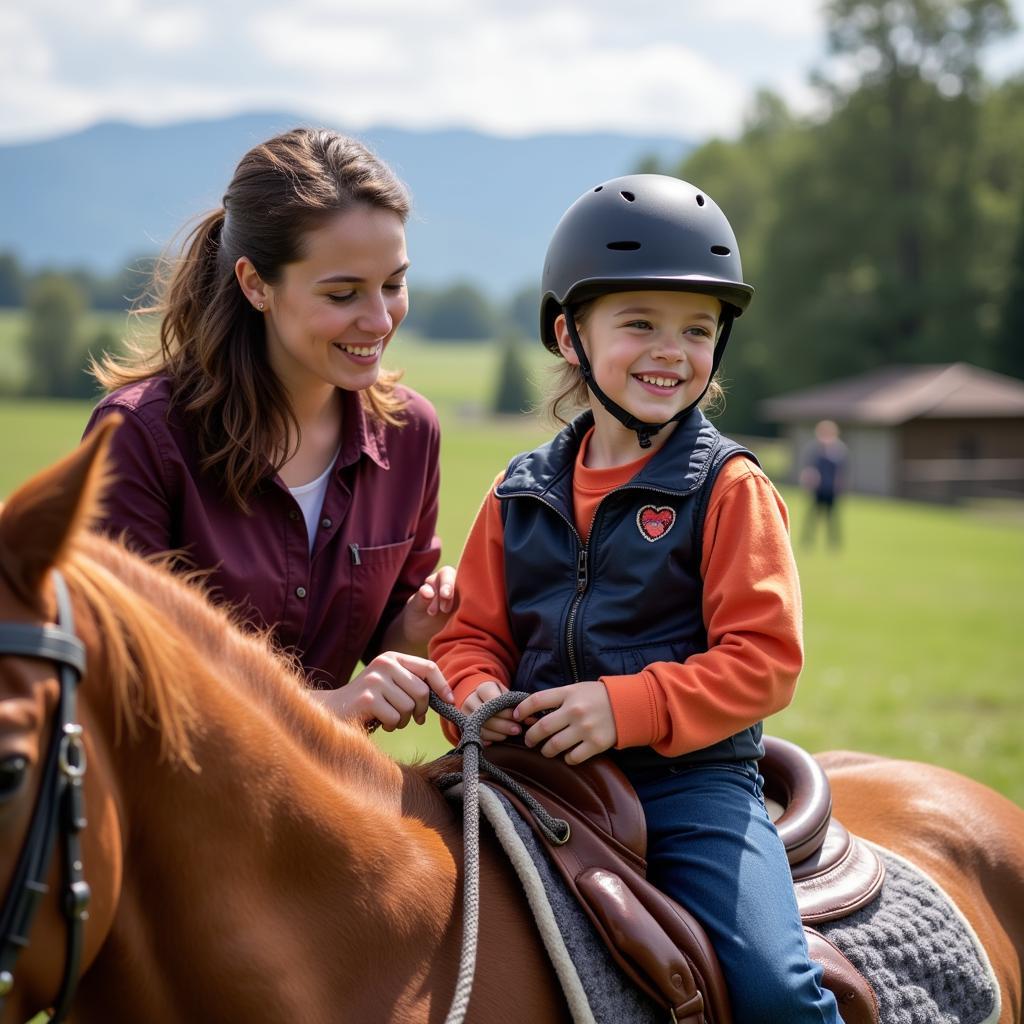 Instructor Guides Horse During Autism Therapy Session 