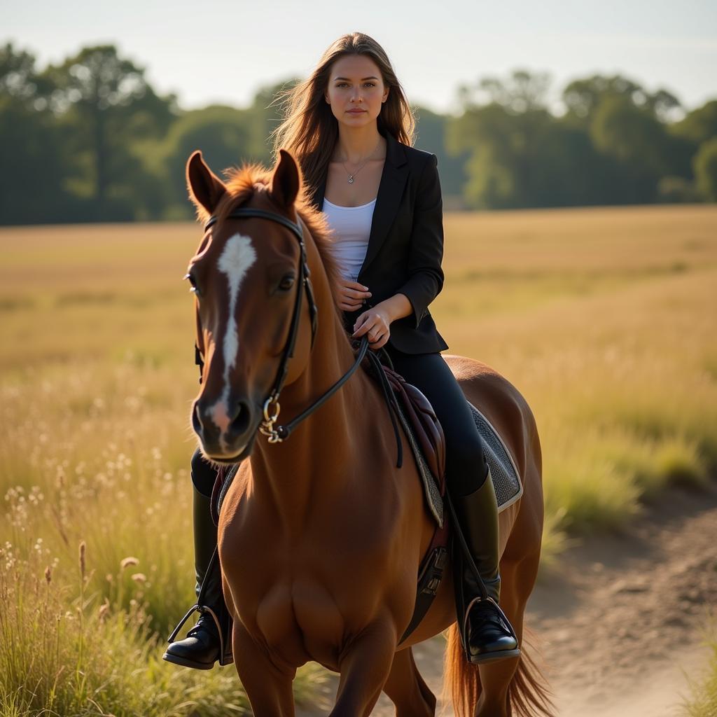 Woman burning calories while horse riding