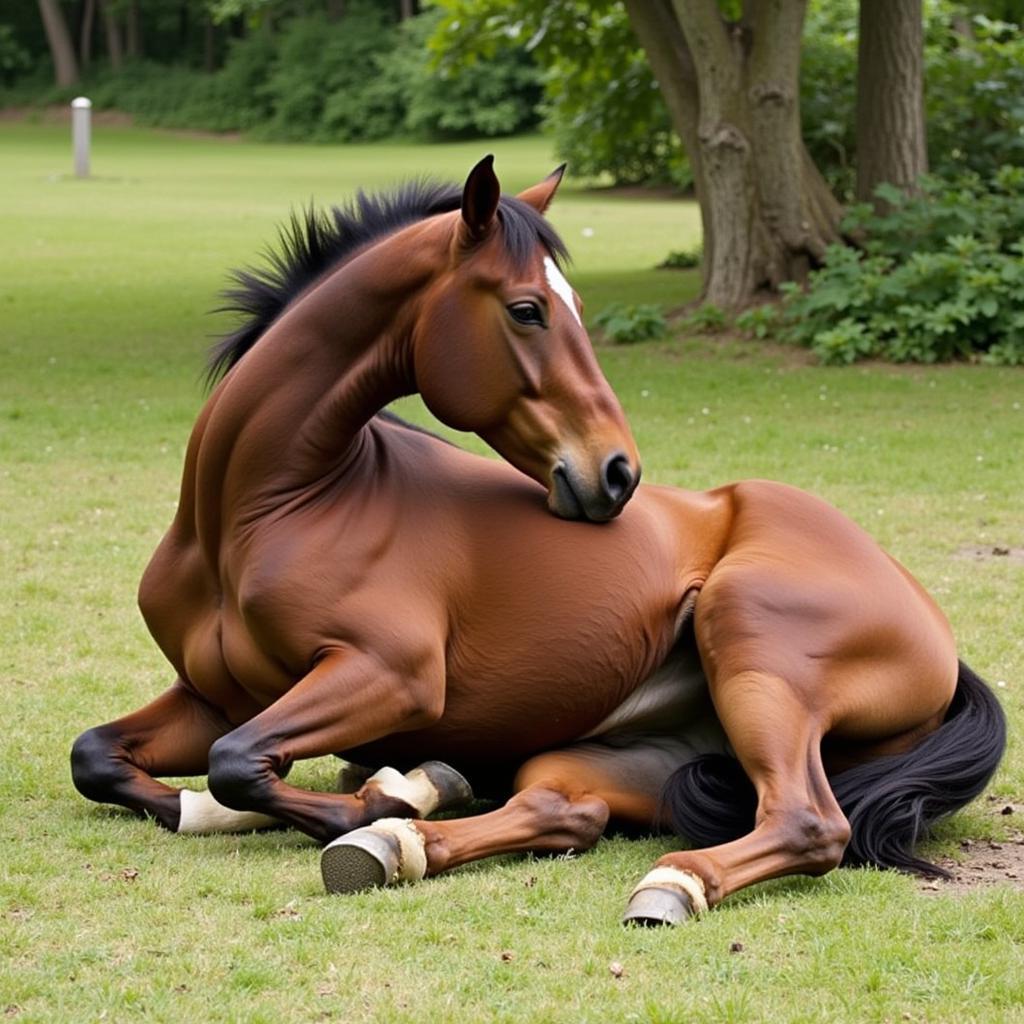 Horse Scratching Back on Ground