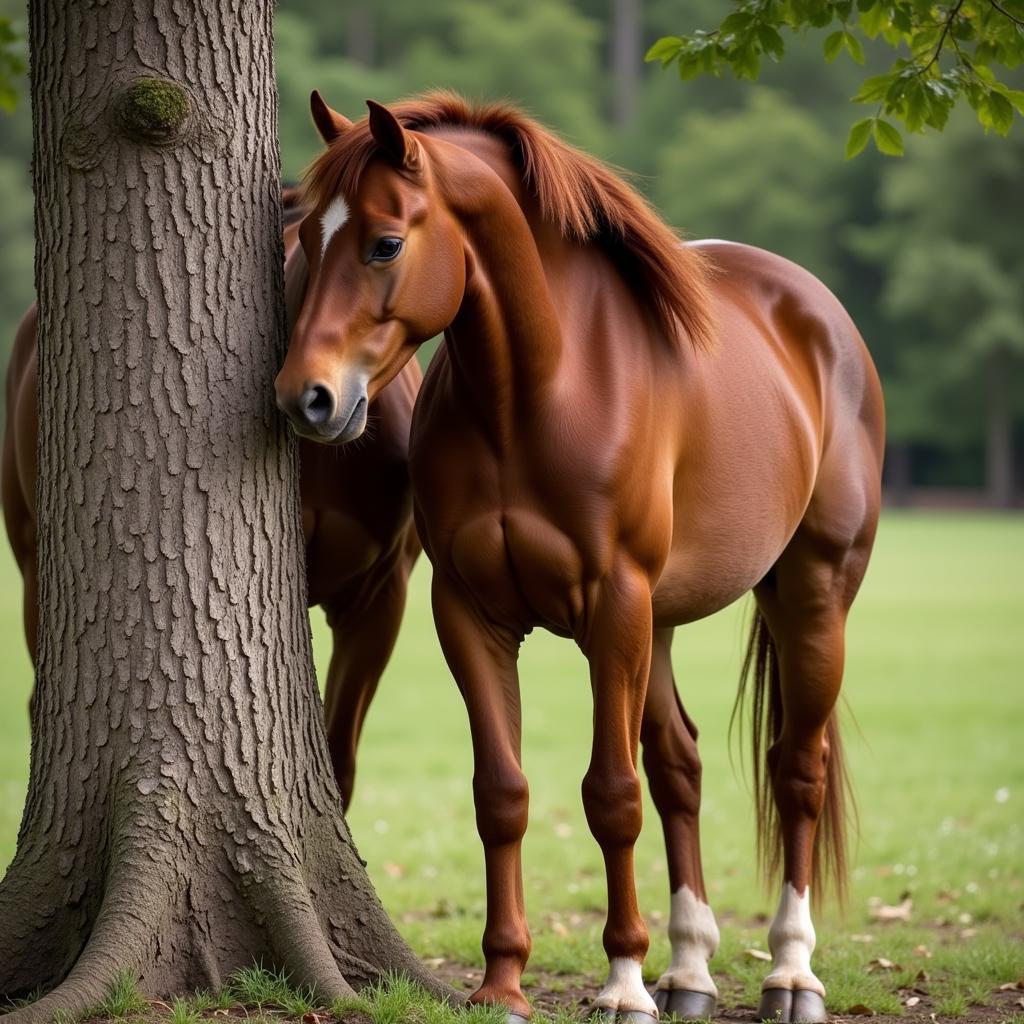 Horse Scratching on Tree