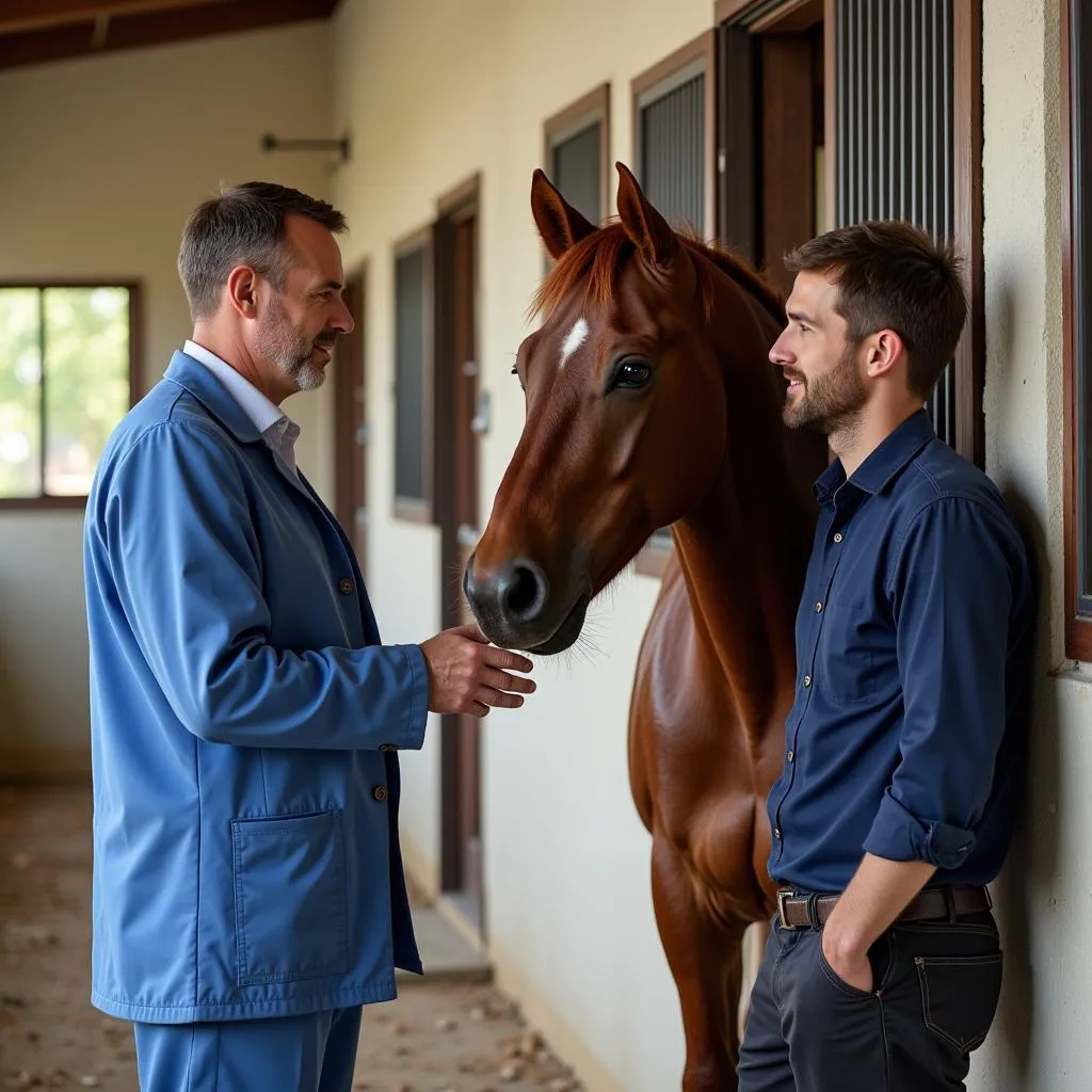 Horse owner talking to a veterinarian