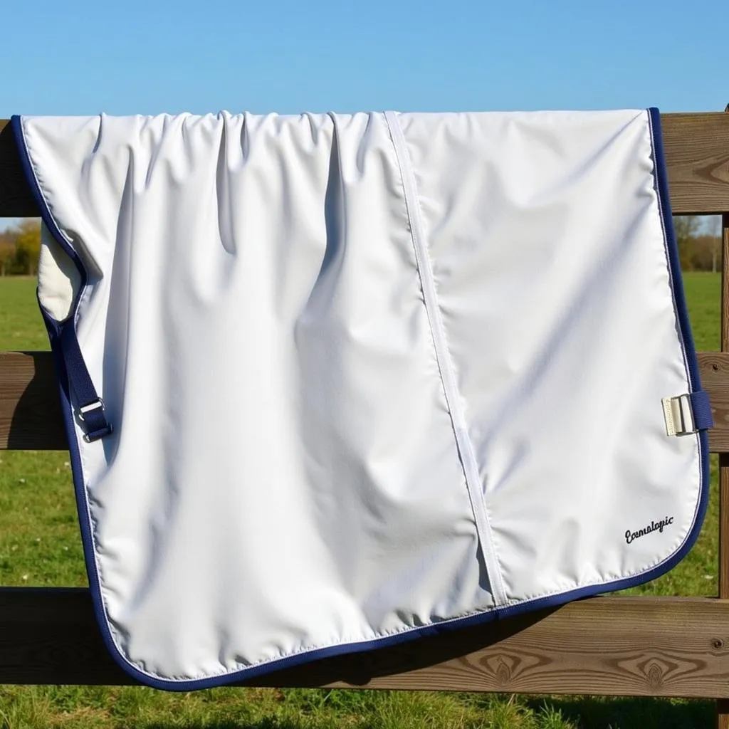 Horse sheet drying on fence