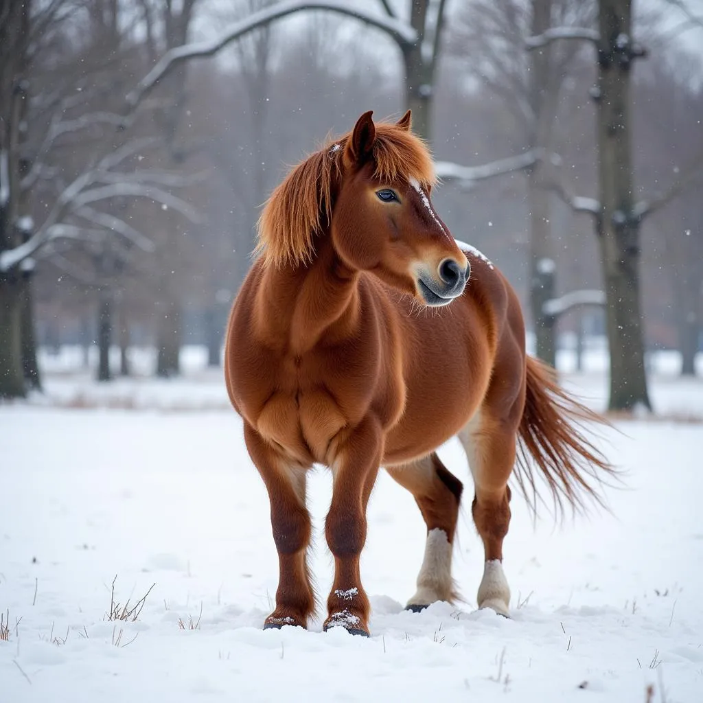 Horse Shivering in Winter Field