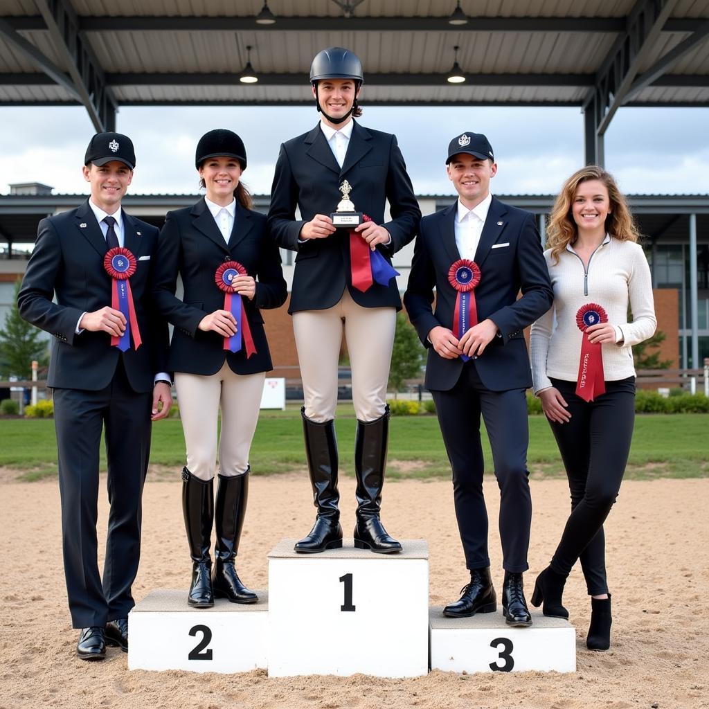 Riders receiving awards at a horse show