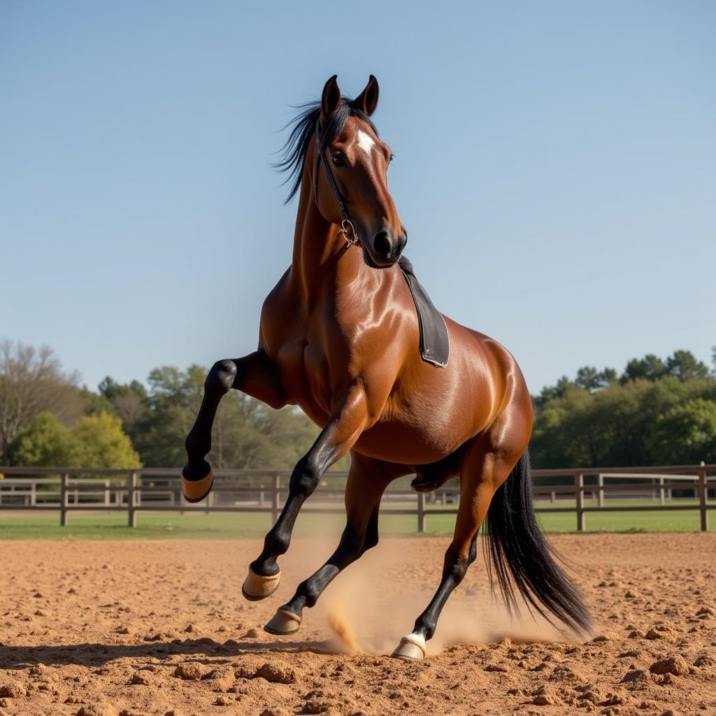 Horse showing signs of stress during training