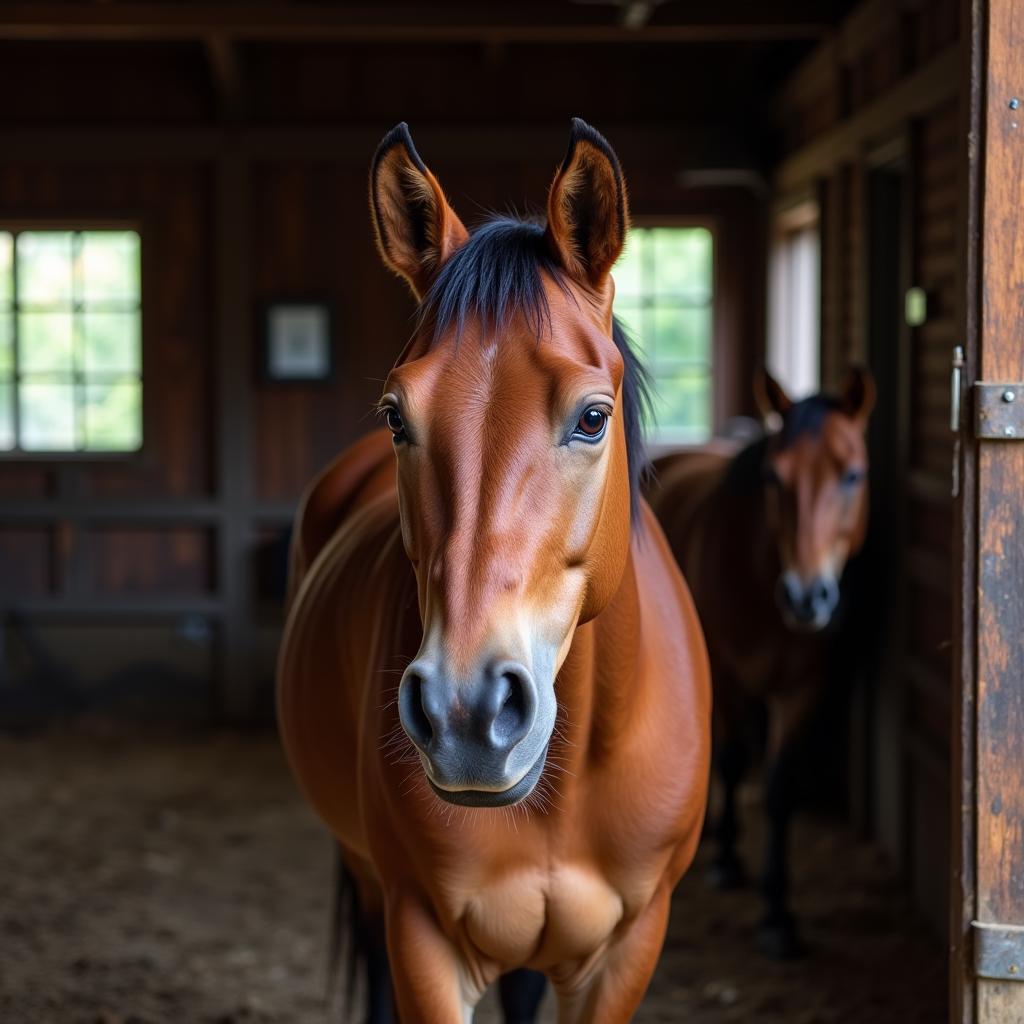 Horse showing signs of distress and fear