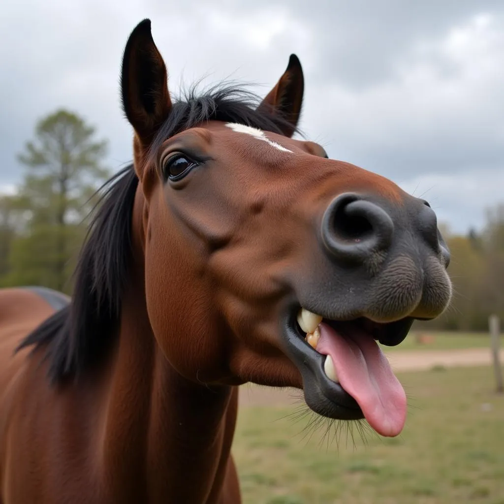 Horse displaying a flehmen response