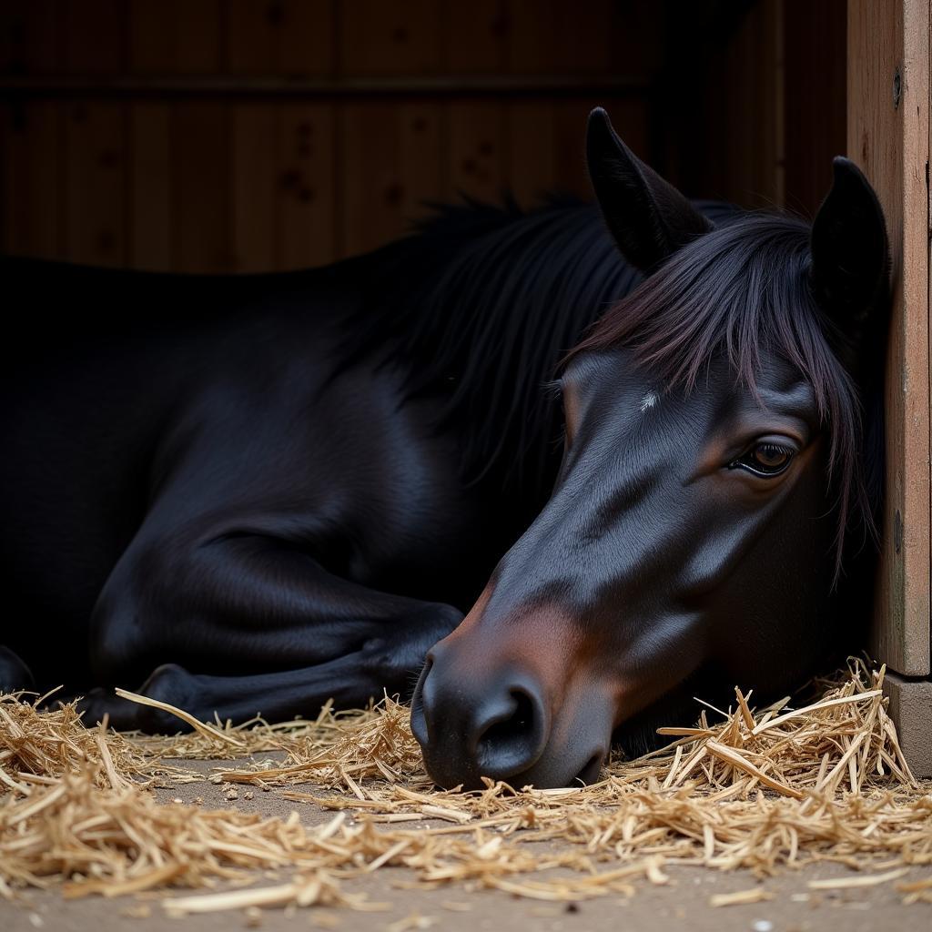 Horse Sleeping Peacefully in Stall