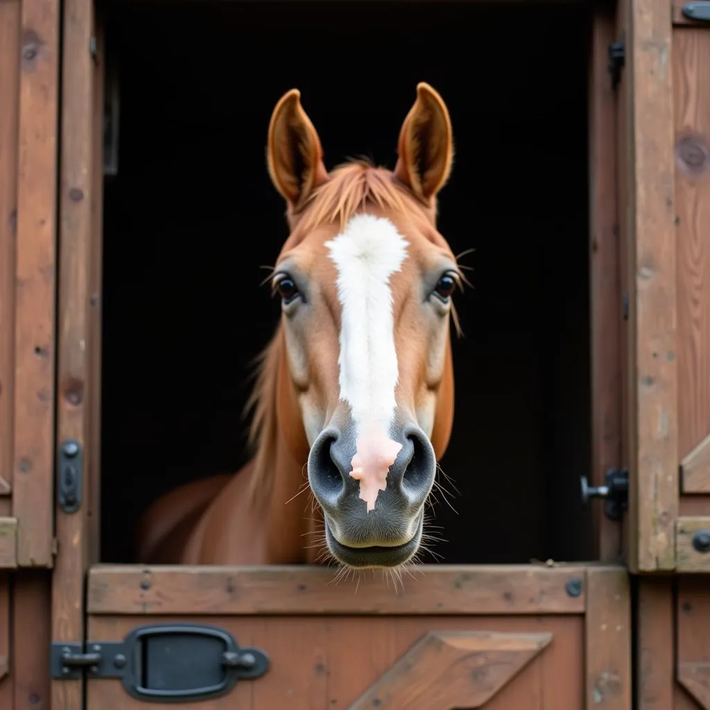 Horse Smiling in Stable