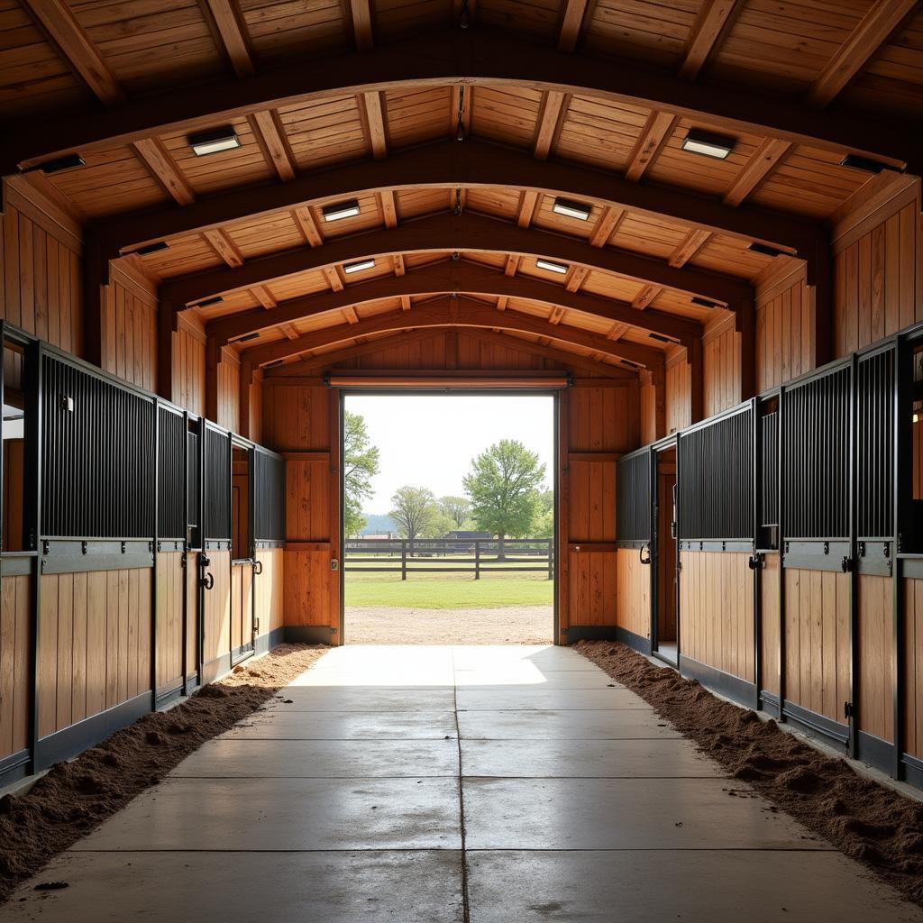 Spacious Horse Stable Interior with Paddocks