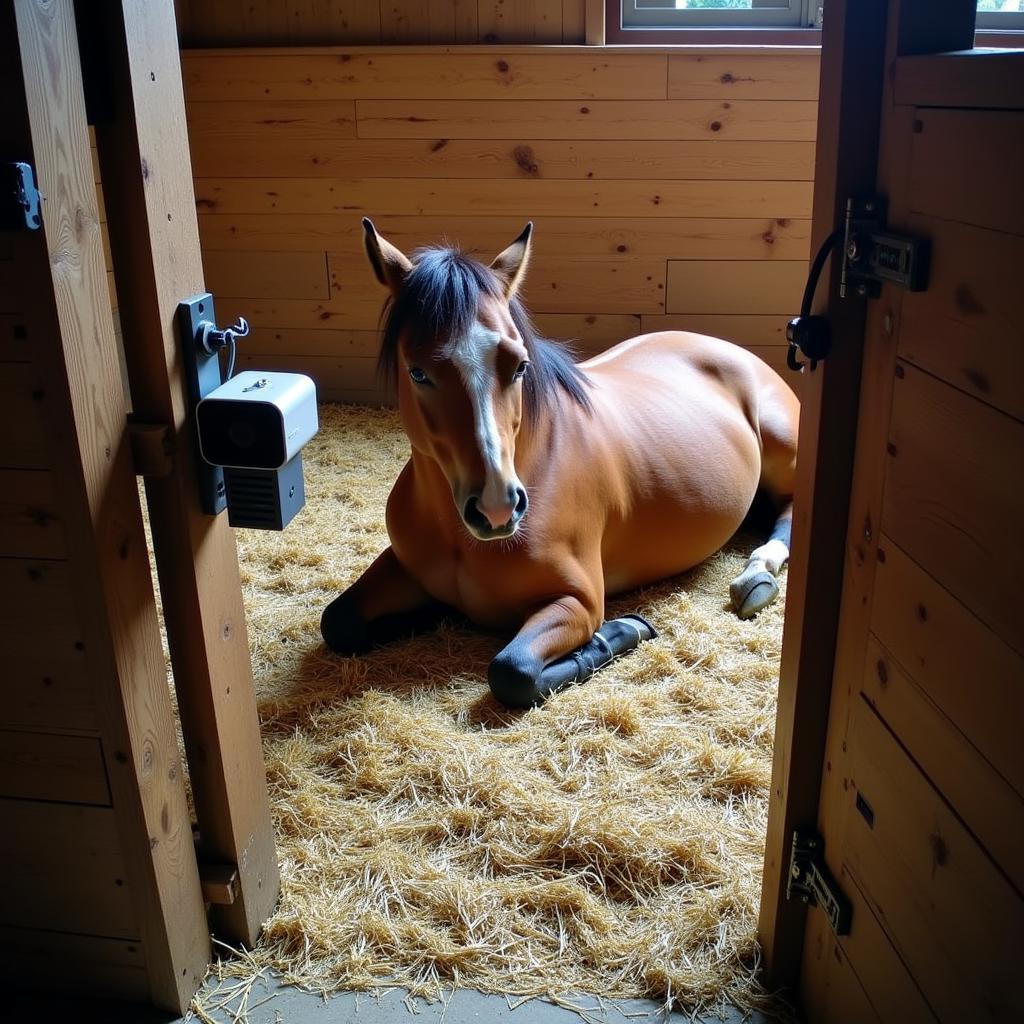 Horse stall camera monitoring a foaling mare