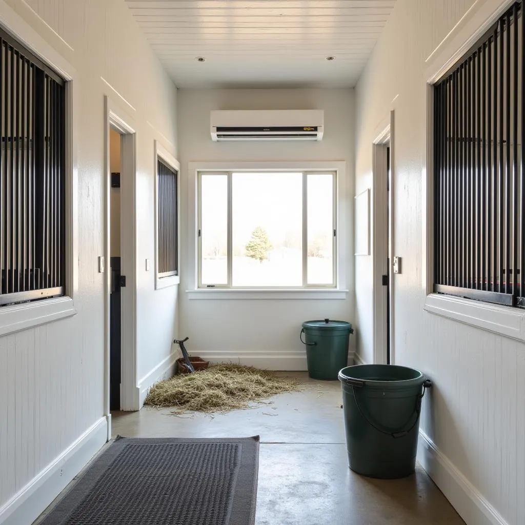 Well-lit and ventilated horse stall interior