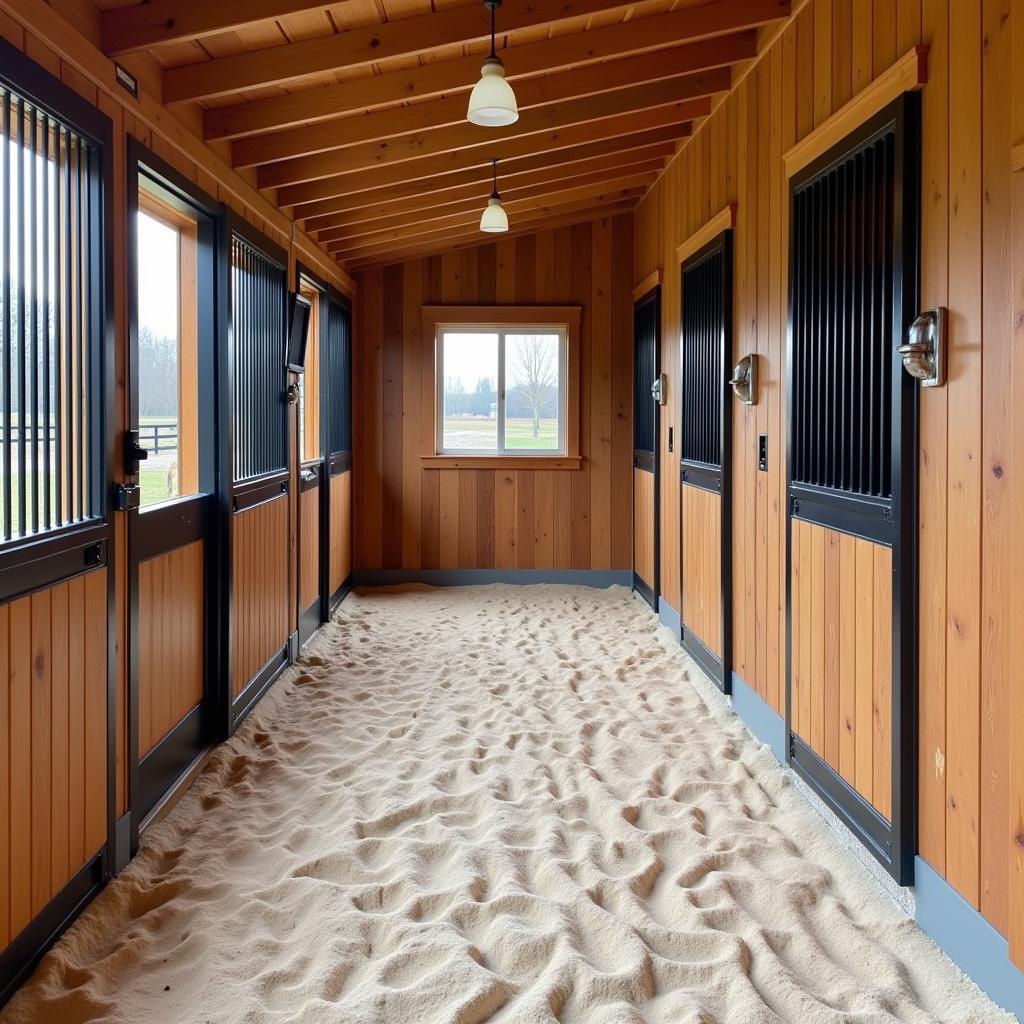 Horse stall with sand bedding