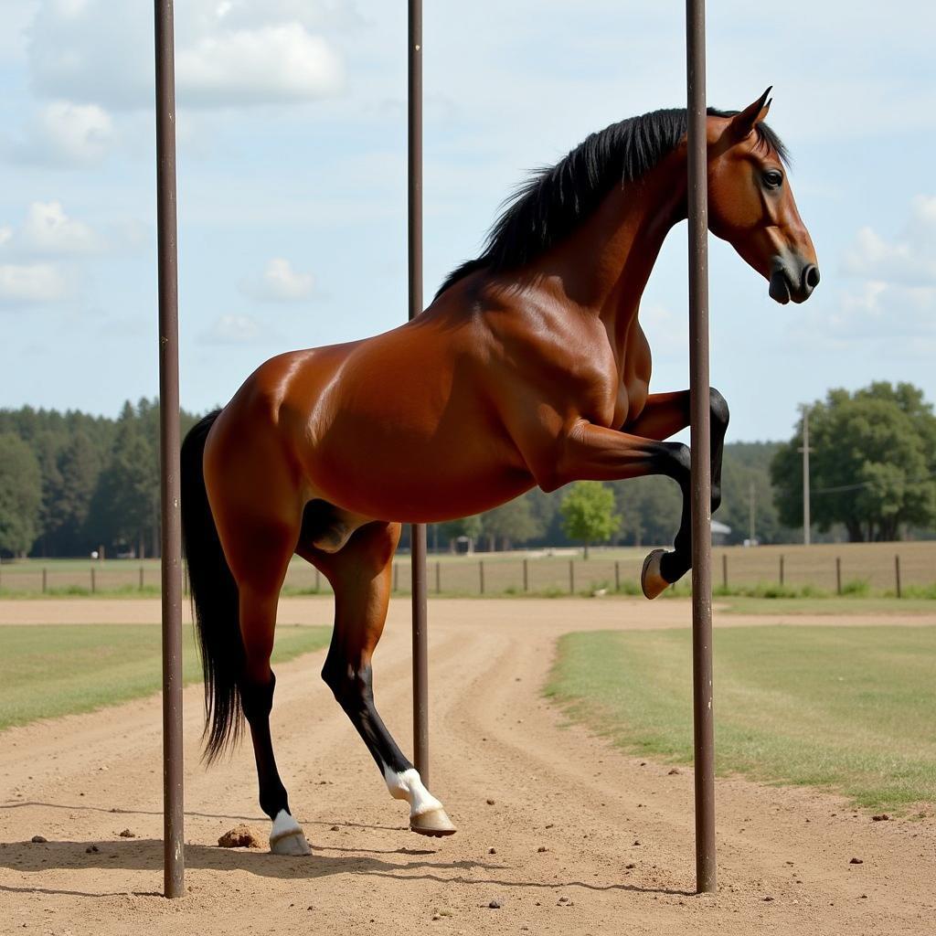 Horse Stretching Over Poles