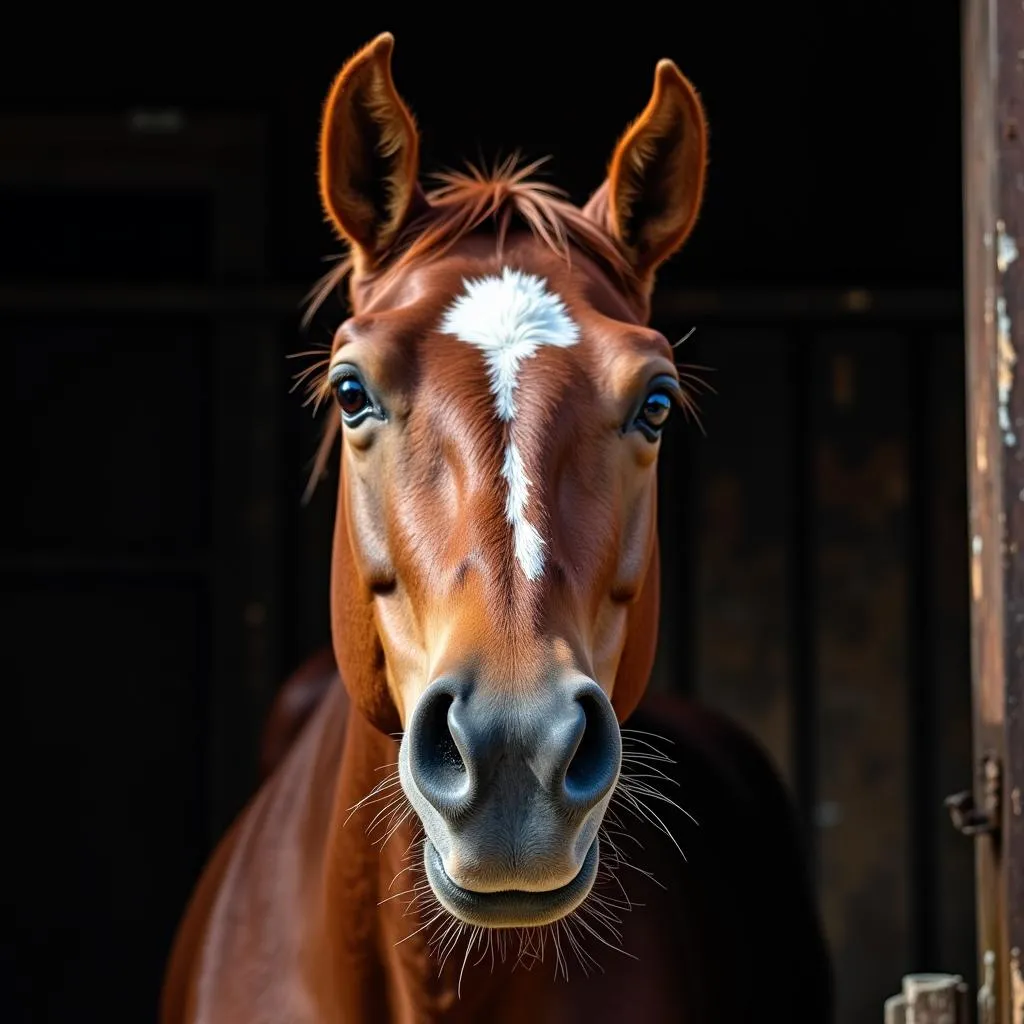 Horse showing signs of distress and fear