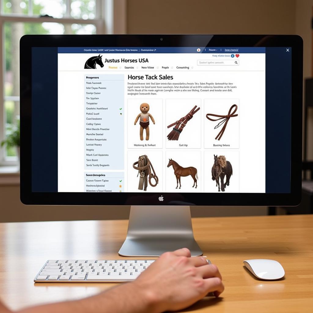 Website showcasing horse tack sales with a user browsing through options.