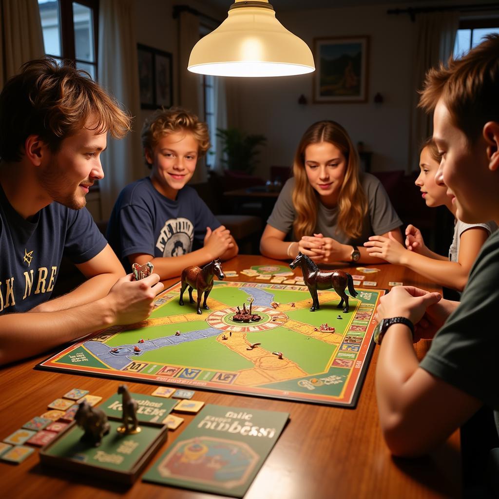 Family Playing Horse-Themed Board Game