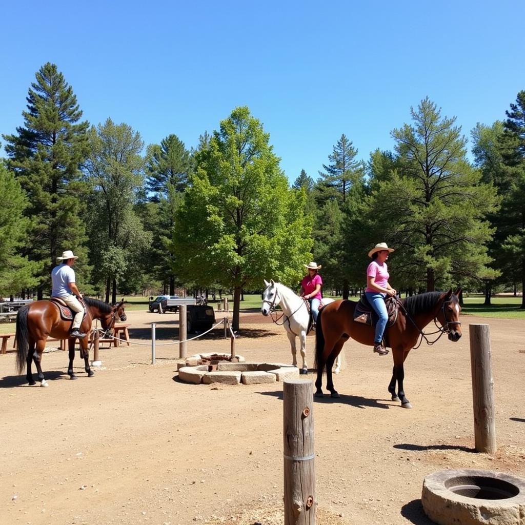 Equestrian camping at Horse Thief State Park with horses and riders enjoying the amenities.