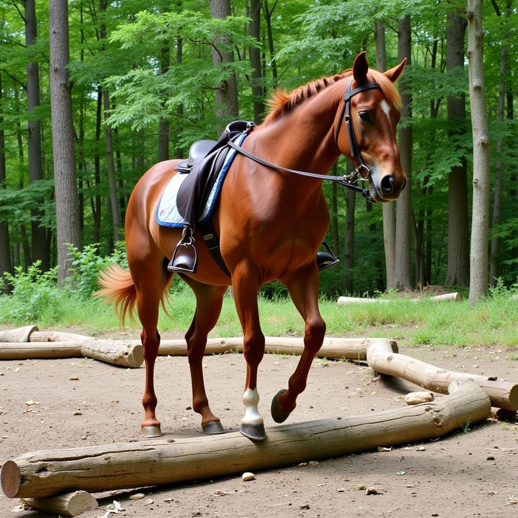 Horse navigating a trail obstacle course