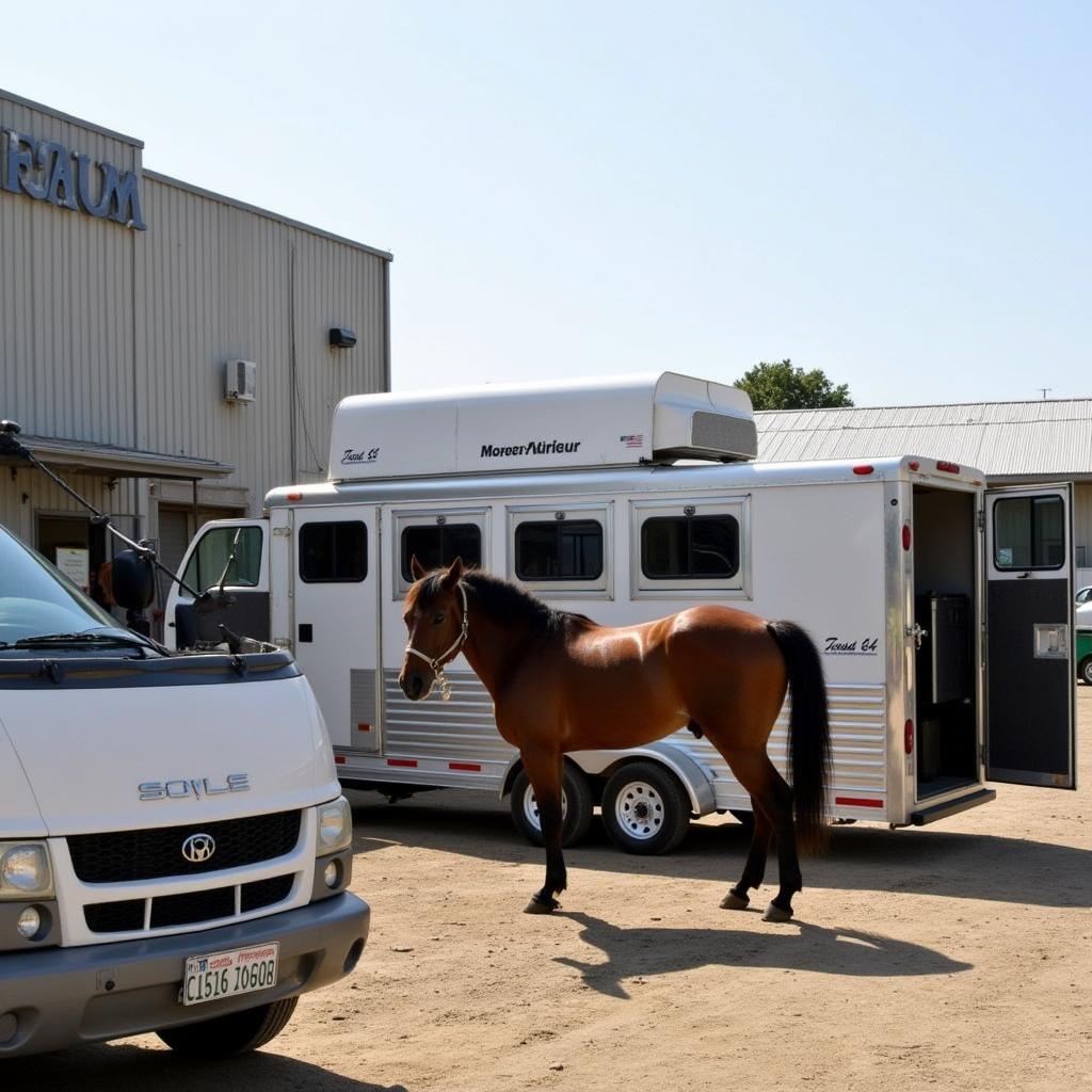 Horse trailer parked at a horse sale event