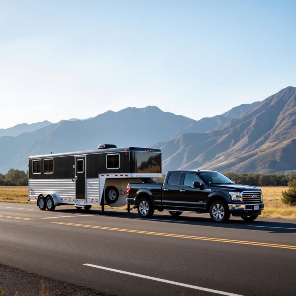 Horse Trailer Traveling on Open Road