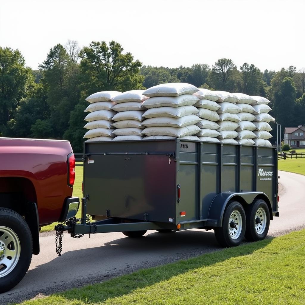 A horse trailer filled with bags of manure, ready for transport. 