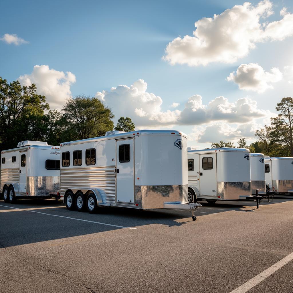 Horse trailers lined up for sale in Ocala, Florida