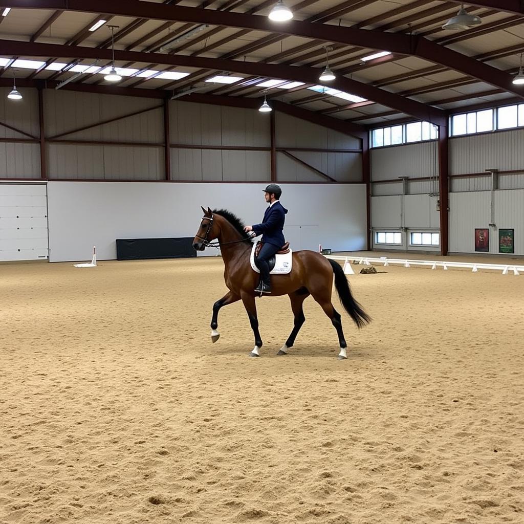 Horse and Rider Training in an Indoor Arena