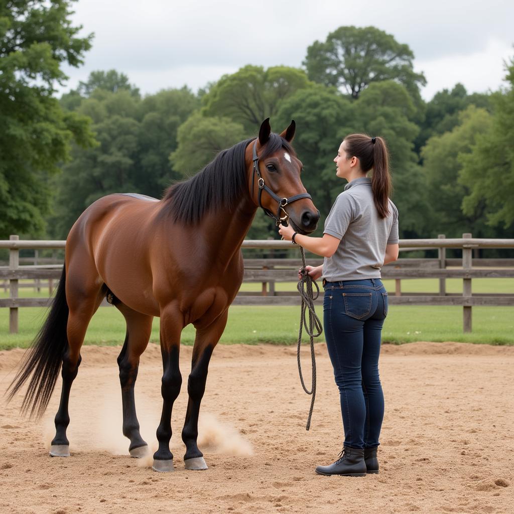 Horse Being Trained with a Neck Rope