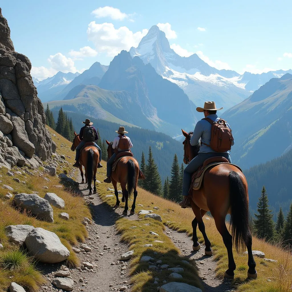 Horse trekking on a rocky mountain trail