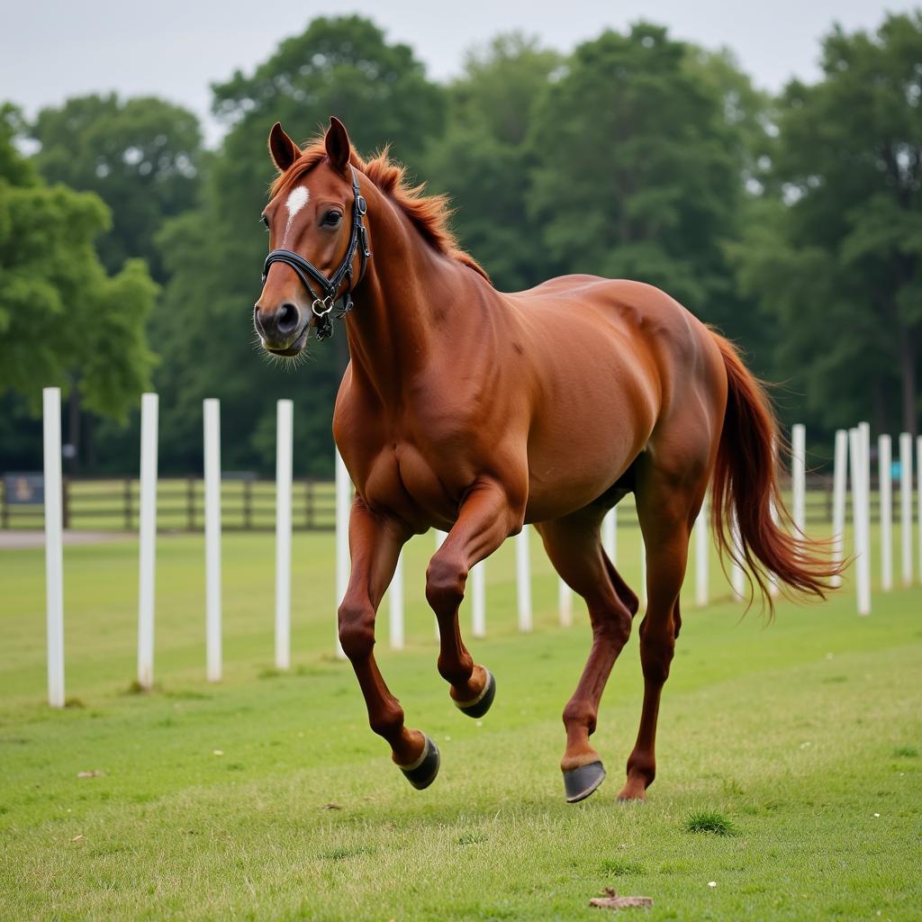 Horse Trotting Over Poles