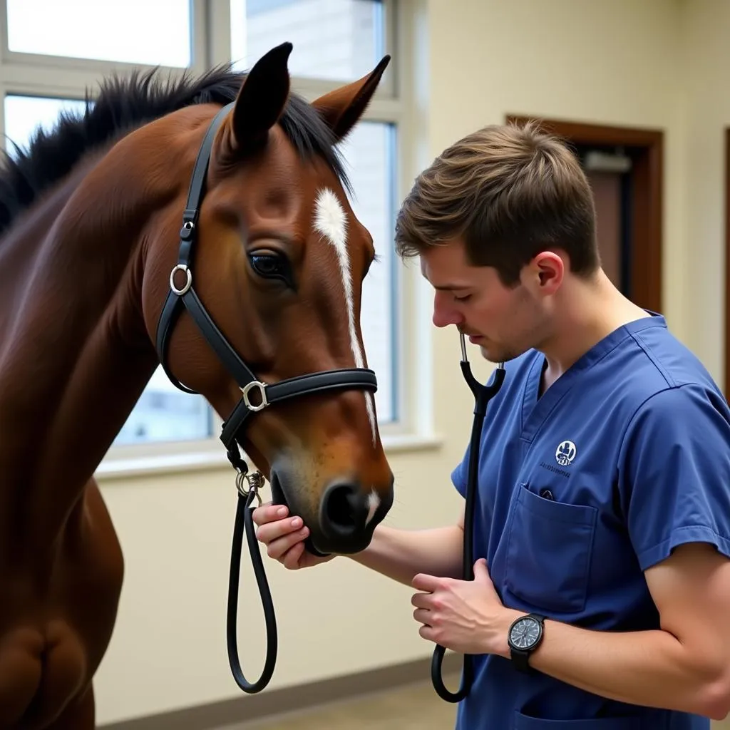 Veterinarian performing a checkup on a horse