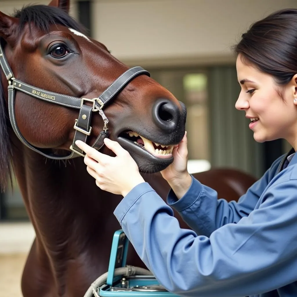 Veterinarian Examining a Horse's Teeth