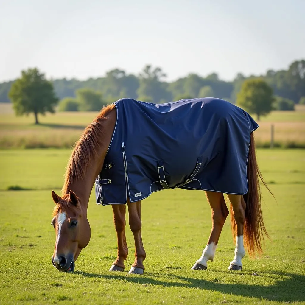 Horse Wearing Amigo Blanket in Field