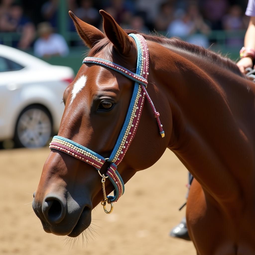 Horse with Beaded Headstall in a Show