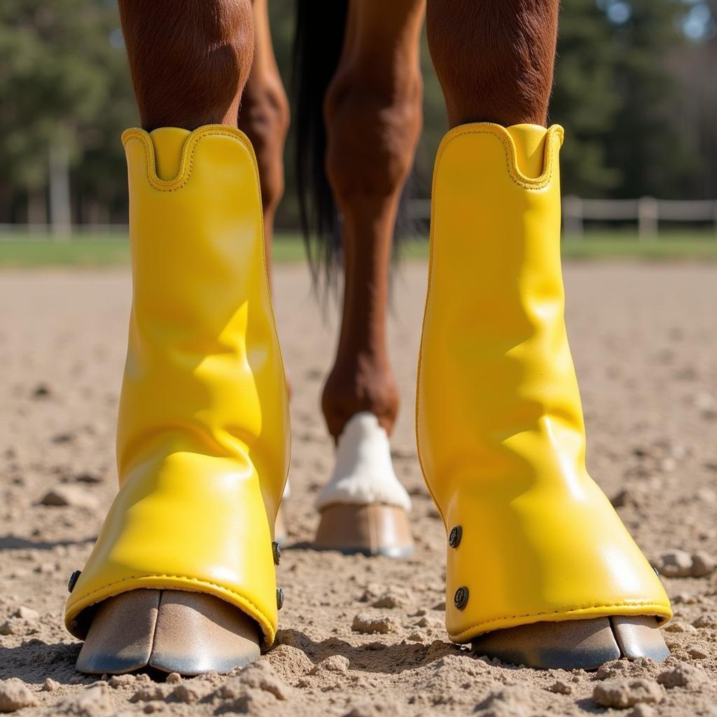 Horse Wearing Bell Boots in Pasture